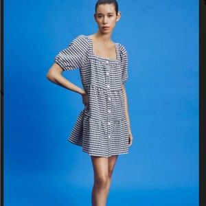 Zara gingham print black white mini dress buttons large